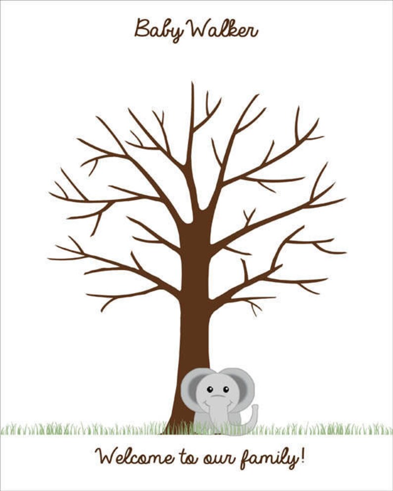 Elephant Fingerprint Tree Guest Book PRINTABLE Baby Shower Etsy