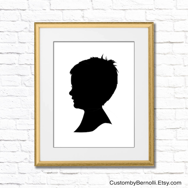 Portrait silhouette personnalisé à partir d'une photo, impression silhouette enfant, cadeau personnalisé pour maman, photo silhouette famille imprimable, profil enfant