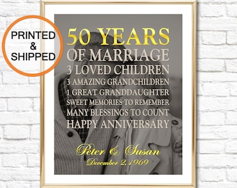 Personalized 50th Anniversary PRINT from Photo, 50 Years Married or ANY YEAR, Gold Wedding Sign, Golden Anniversary Gift for Parents for Mom