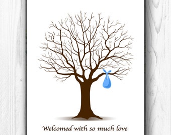 Baby Shower Guestbook Alternative Fingerprint Tree, Finger Print Guest Book Ideas, Baby Boy Girl Thumbprint Tree with bundle - EDITABLE Text