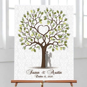 Personalized Wedding Guest Book Alternative, Fingerprint Guestbook, Custom Wedding Thumbprint Tree Couple Silhouette, PRINTABLE Bride Gift