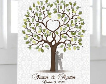 Personalized Wedding Guest Book Alternative, Fingerprint Guestbook, Custom Wedding Thumbprint Tree Couple Silhouette, PRINTABLE Bride Gift