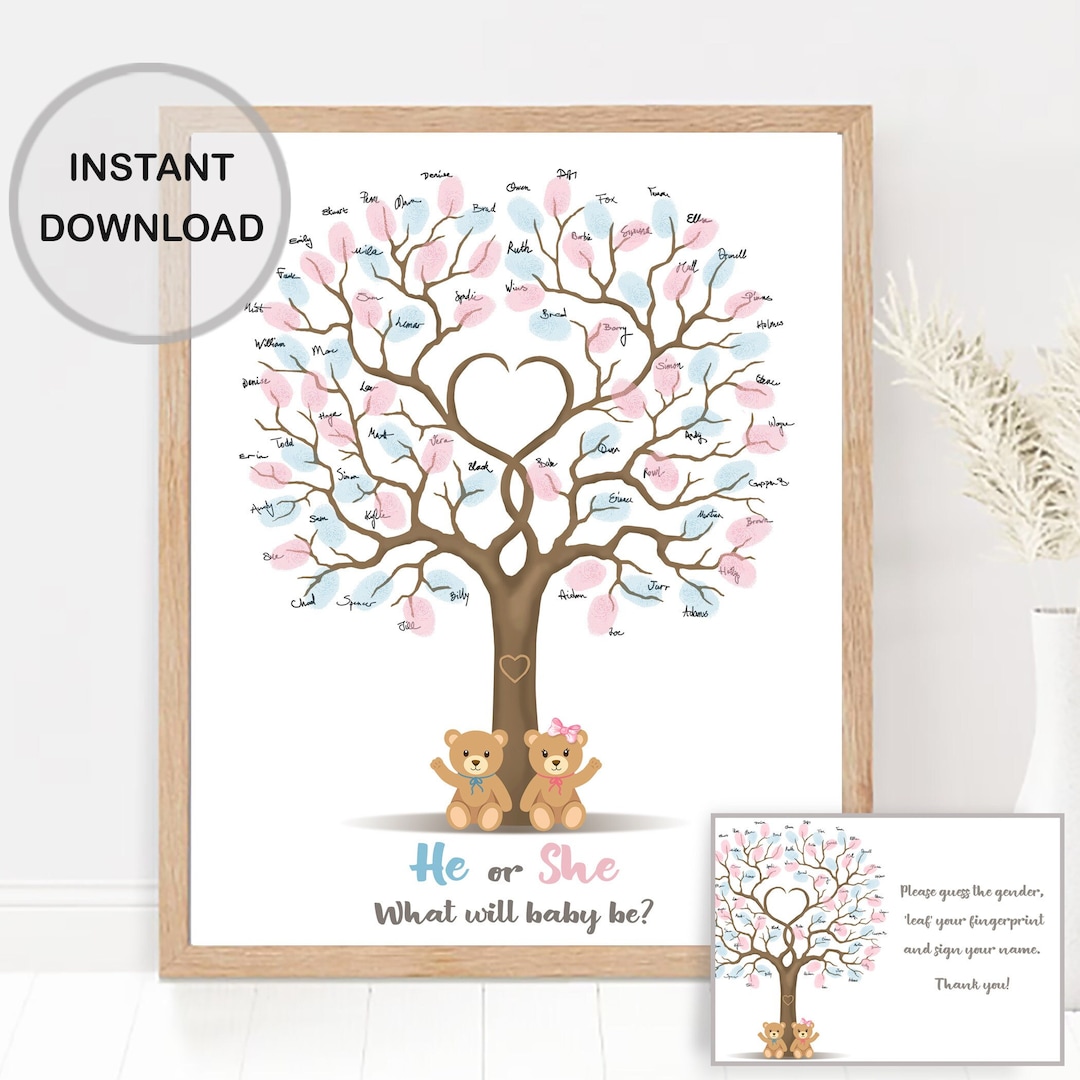 MERRYHAPY 1set Gender Reveal Fingerprint Tree Decor Kit Inclusief Gastenboek Stempelkussens Voor Shower Geslacht Onthulling Feestdecoraties