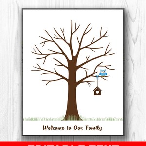 Cute Baby Shower Guest Book Alternative, Owl Fingerprint Tree Guestbook Thumbprint Tree Baby Boy 8x10 and 11x14 - EDITABLE Text Girl and Boy