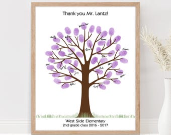 Teacher Appreciation Gift for Teacher, Personalized Teacher Gift, Custom End of Year Class Student Gift Printable Thank You Fingerprint Tree