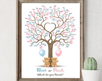 Gender Reveal Fingerprint Tree Guest Book - Baby Shower Keepsake With Ink Pads