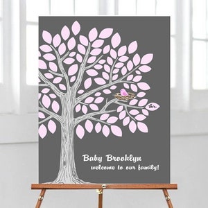 Girl Baby Shower Guest Book Alternative Personalized Babyshower Guestbook Idea Custom PRINTABLE Tree with Bird Party Decor Nursery Art Print image 2