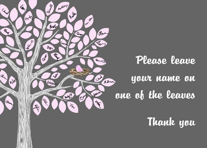 Girl Baby Shower Guest Book Alternative Personalized Babyshower Guestbook Idea Custom PRINTABLE Tree with Bird Party Decor Nursery Art Print image 7