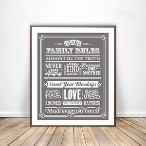 INSTANT DOWNLOAD Our Family rules wall art PRINTABLE poster, Our house rules sign, Housewarming gift for mom mother, Living room home decor