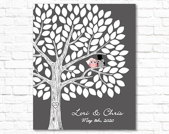 Unique Wedding Guest Book Alternative, Personalized Wedding Guestbook Tree, Custom Bridal Party Sign, Bride Groom Owl Family Gift, PRINTABLE