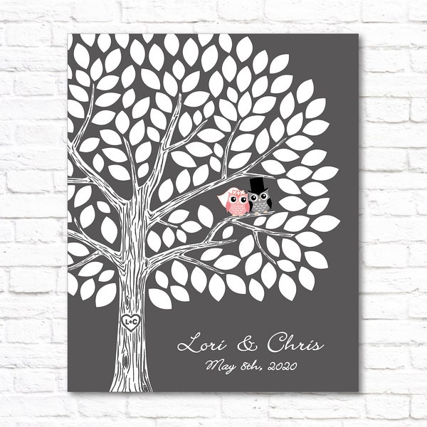 Unique Wedding Guest Book Alternative, Personalized Wedding Guestbook Tree, Custom Bridal Party Sign, Bride Groom Owl Family Gift, PRINTABLE