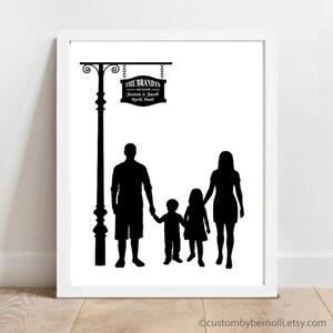 Portrait de silhouette personnalisé, art mural de silhouette de famille imprimable, cadeau pour maman papa mère, cadeau de famille personnalisé pour les parents, impression numérique