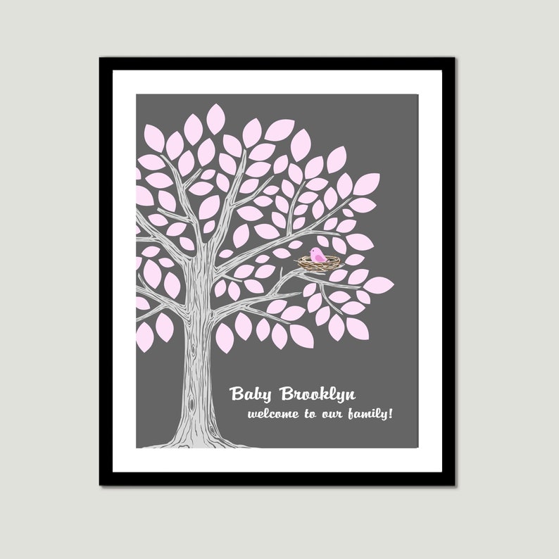 Girl Baby Shower Guest Book Alternative Personalized Babyshower Guestbook Idea Custom PRINTABLE Tree with Bird Party Decor Nursery Art Print image 6