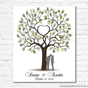 Wedding Guest Book Alternative Personalized Guestbook Printable Thumbprint Wedding Tree Art Custom Wedding Gift Silhouette Fingerprint Print