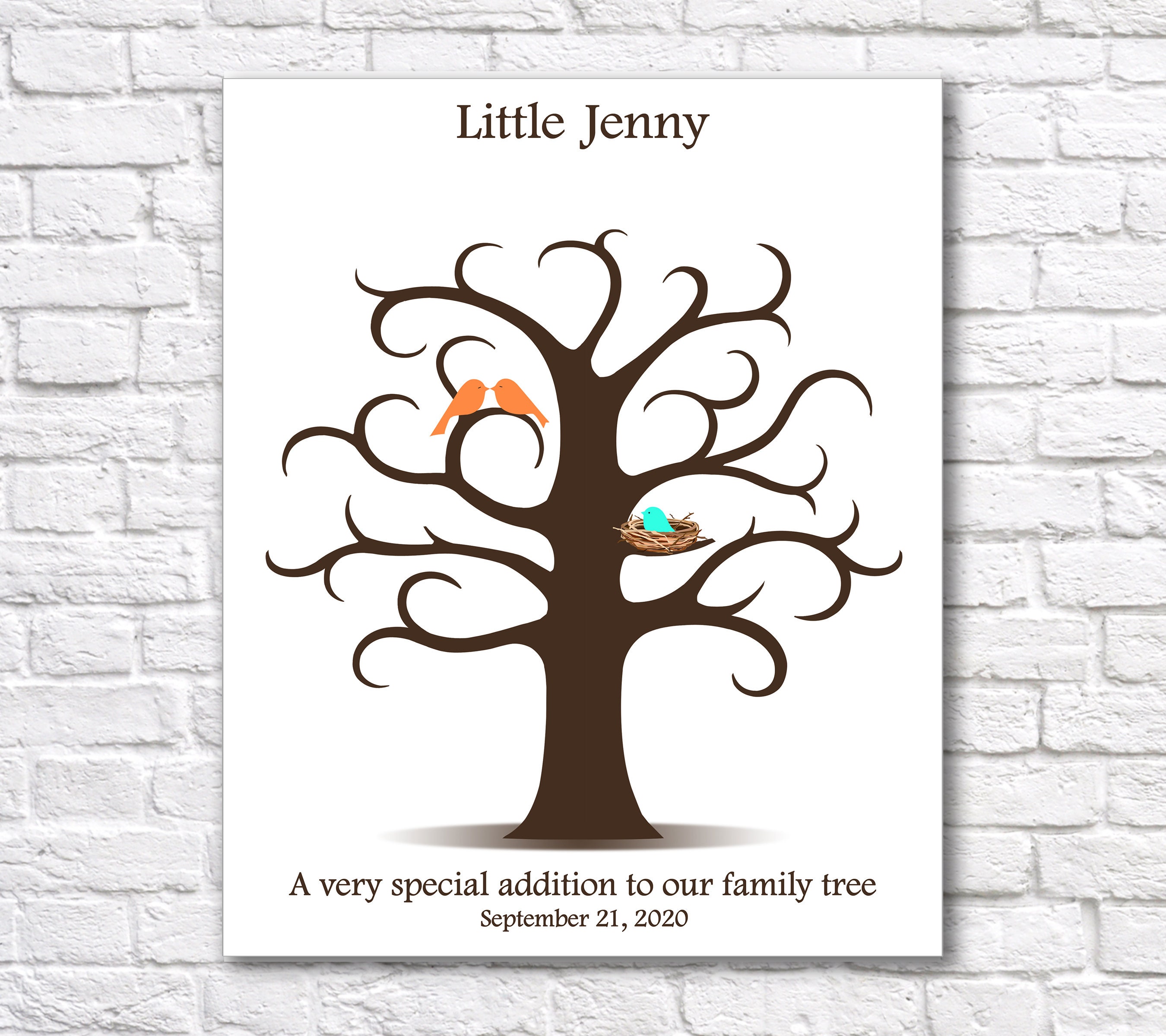 Personalized Baby Shower Guest Book PRINTABLE Fingerprint Tree with Birds, Thumbprint Guestbook, Thumb Print Babyshower Party Decorations