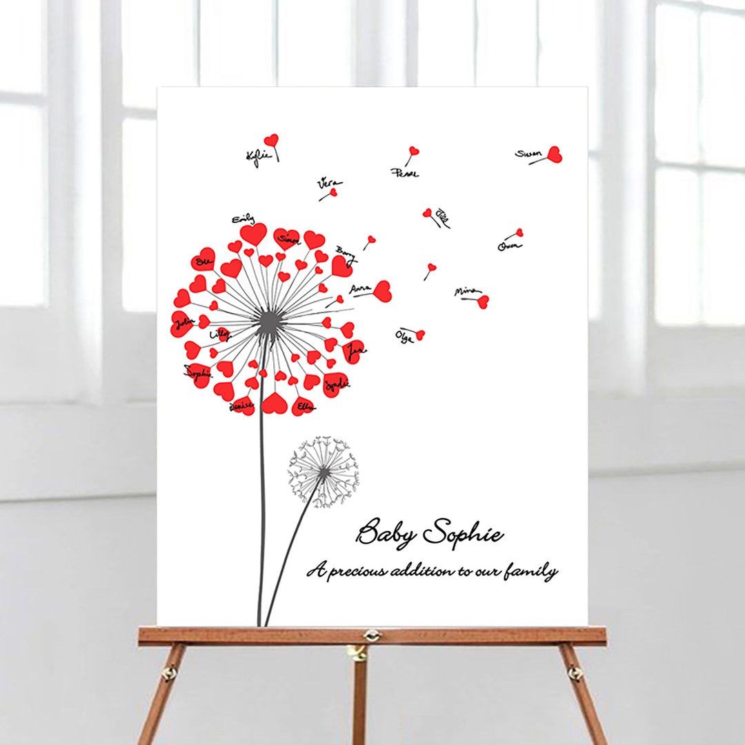 Dandelion Baby Shower Guest Book Print, Personalized Guestbook