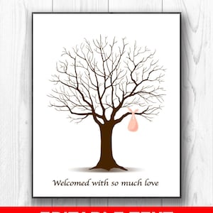 Baby Shower Guest Book, Thumbprint Babyshower Guestbook, Baby Girl Boy Gender Neutral Fingerprint Tree EDITABLE Text, PRINTABLE Jpeg& Pdf