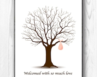 Baby Shower Guest Book, Thumbprint Babyshower Guestbook, Baby Girl Boy Gender Neutral Fingerprint Tree EDITABLE Text, PRINTABLE Jpeg& Pdf