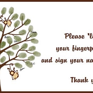 Custom Monkey Baby Shower Guest Book Personalized Fingerprint Guestbook ...