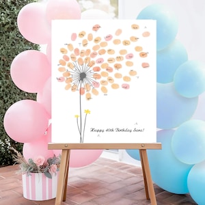 Girl Baby Shower Guest Book PRINT and printable digital download options, Personalized Dandelion Flower Fingerprint Tree, Thumbprint Babyshower Guestbook Sign Alternative, Custom Wildflower Thumb Print Baby Girl Birthday Party Decor, Customized Gift with any text for any occasion, Baby Nursery Wall Art Ideas.
Your guests can leaf their thumb print and sign their names to personalize this unique Baby Shower dandelion design that you can appreciate for years on your wall.
