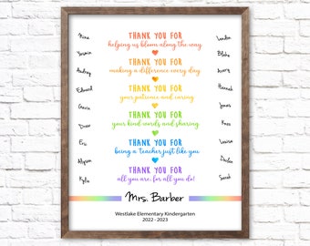 Custom Teacher Gift, Rainbow Teacher Appreciation Gift, End of Year Personalized Class Gift for Teacher Thank You Quote Print, PRINTABLE Diy