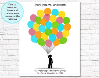 Balloon teacher appreciation gift personalized teacher gift from class or student PRINTABLE end of year kindergarten teacher thank you print