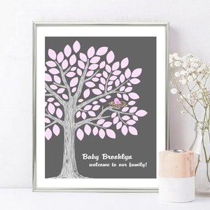 Girl Baby Shower Guest Book Alternative Personalized Babyshower Guestbook Idea Custom PRINTABLE Tree with Bird Party Decor Nursery Art Print image 1