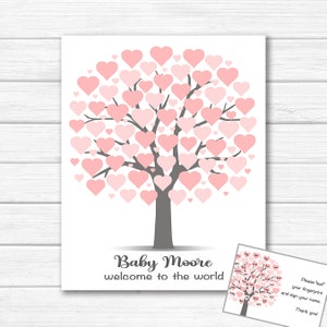 Girl Baby Shower Guest Book Alternative, Babyshower Guestbook Ideas, PRINTABLE Pink Hearts Tree Party Sign, Baby Girl, Boy, Nursery Wall Art