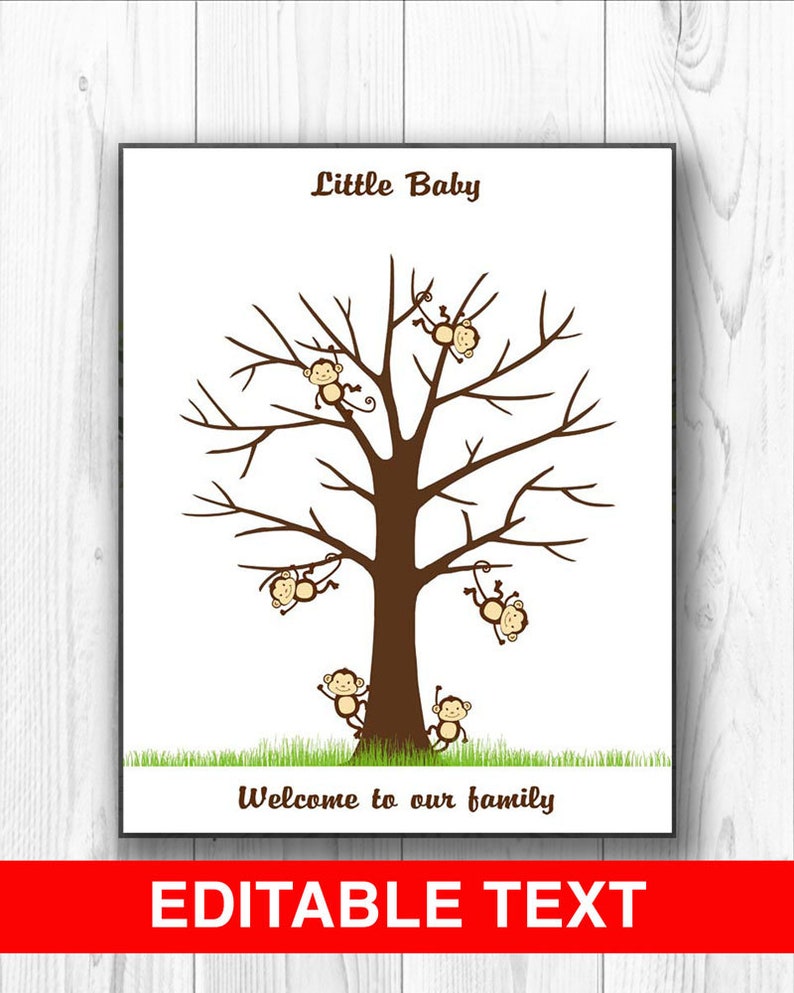 Monkey Baby Shower Guest Book Alternative Fingerprint Tree - Etsy
