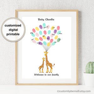 Giraffe Baby Shower Gästebuch Alternative, Fingerabdruck druckbare Babyshower Thumbabdruck Gästebuch Ideen, Fingerabdruck Wand Kunst Baby Boy Girl