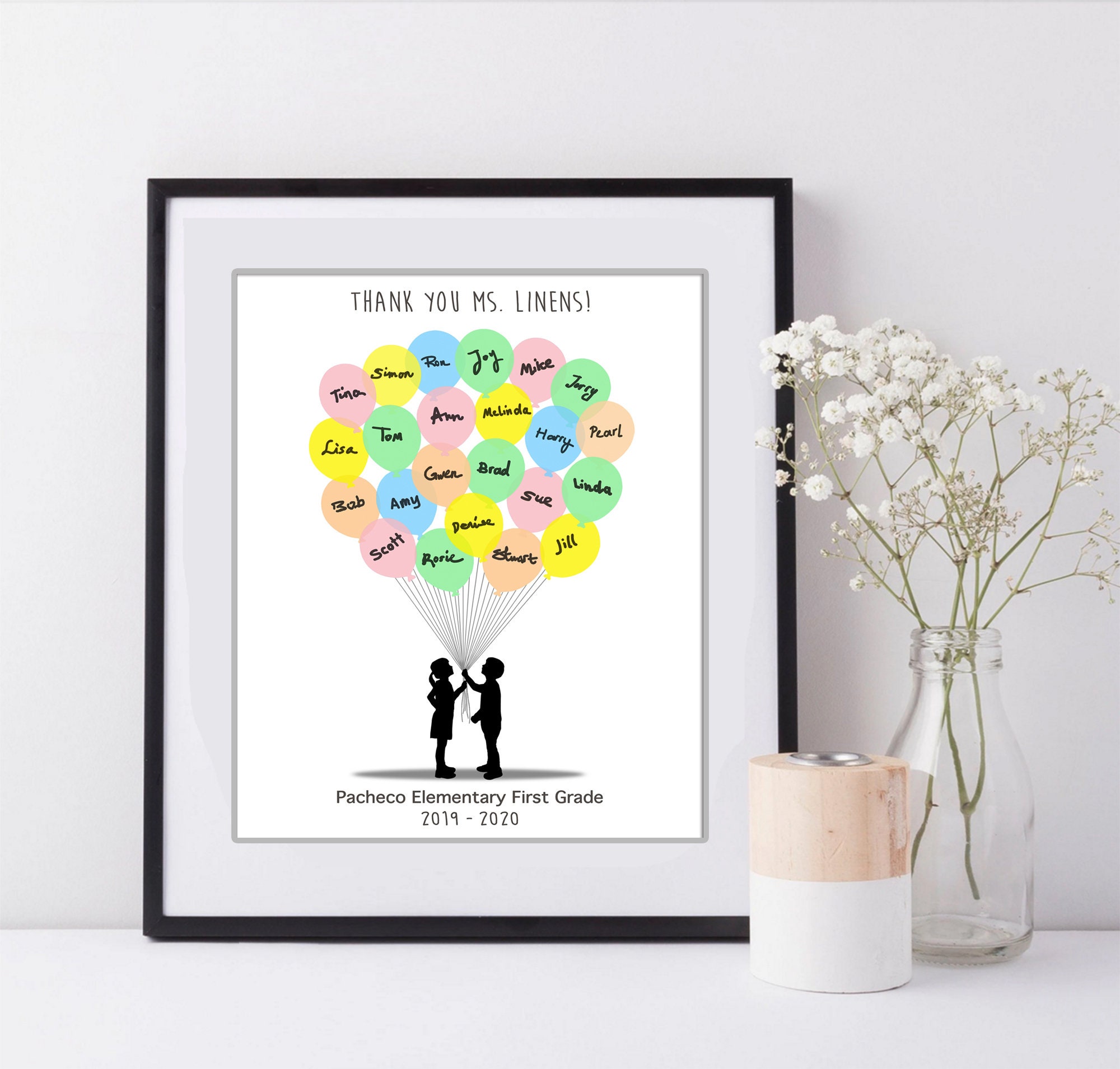 Personalized Teacher Appreciation Gift With Kids and Balloons, Teacher ...