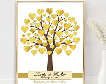 50th Anniversary Gift for Parents PRINTABLE 50th Wedding Anniversary or ANY YEAR Sign Personalized Golden Anniversary Guest Book Gold Hearts