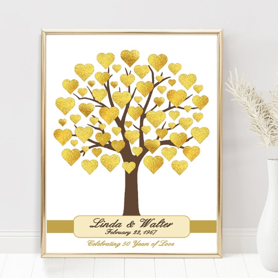 Regalo personalizado del 50 aniversario de bodas de oro, regalo para  padres, impresión enmarcada de árbol genealógico, regalo familiar de oro,  impresión familiar personalizada -  México