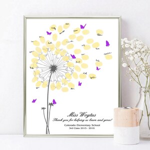Teacher Appreciation Gift, Fingerprint Dandelion Teacher Thank You Gift ...