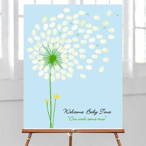 Baby Shower Gästebuch Alternative Printable Löwenzahn Fingerabdruck Gästebuch Print Fingerabdruck Floral Gästebuch Zeichen Babyshower Party Decor