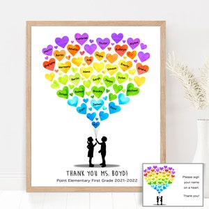 Regalo di apprezzamento per l'insegnante Regalo di classe personalizzato per l'insegnante Regalo di ringraziamento Cuori arcobaleno STAMPABILE Fine anno Scuola materna elementare