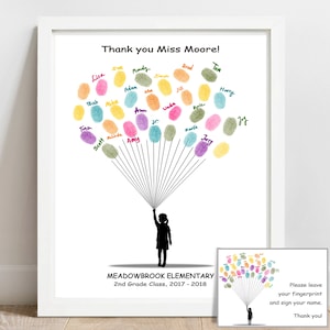 Leraar waardering cadeau jongen meisje vingerafdruk kleuterjuf cadeau, gepersonaliseerde digitale print eindejaarscadeau voor leraar, afdrukbaar