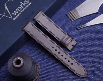 Brown Shinny box calf Leather Watch Strap: Handmade Cowhide Band, Custom Size