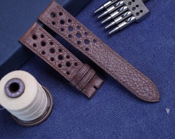 Handmade Rally Brown Vachetta Leather Watch Strap: Custom Sizes, Quick Release