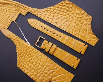 yellow alligator leather watch straps, handmade watch straps , custome watch straps,  luxury watch straps 18mm, 19mm, 20mm..