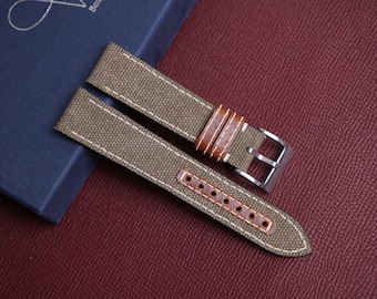 Custom olive canvas Watch Strap - Handmade watch Band