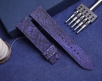 Handmade Purple Ostrich Leg Leather Watch Strap: Custom Sizes, Quick Release
