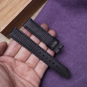 Handgjort svart LIZARD-läderarmband: Anpassade storlekar och sömmar