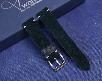 Handmade Dark green Nubuck Leather Watch Strap: Custom Cowhide Band