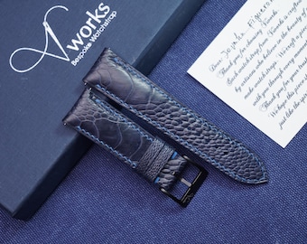 Paski do zegarków Navy Ostrich Leg, paski do zegarków na zamówienie, paski do zegarków robione ręcznie, produkcja na zamówienie