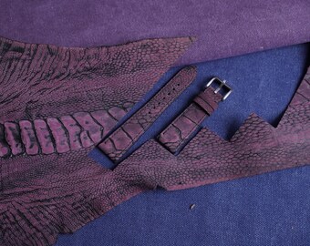 Ostrich leg watchstrap, Deep Plum Leather Watch Strap: Handmade Custom Band