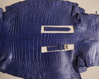 Handmade Blue Navy Alligator Leather Watch Strap: Custom Sizes & Stitching
