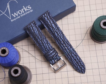 Handmade dark navy Shark Leather Watch Strap: Custom Sizes Available