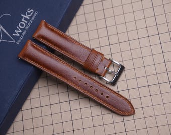 Tan Brown Leather Watch Strap: Handmade Cowhide Band, Custom Size