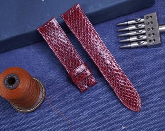 Handmade Burgundy Sea Snack Leather Watch Strap: Custom Sizes, Quick Release
